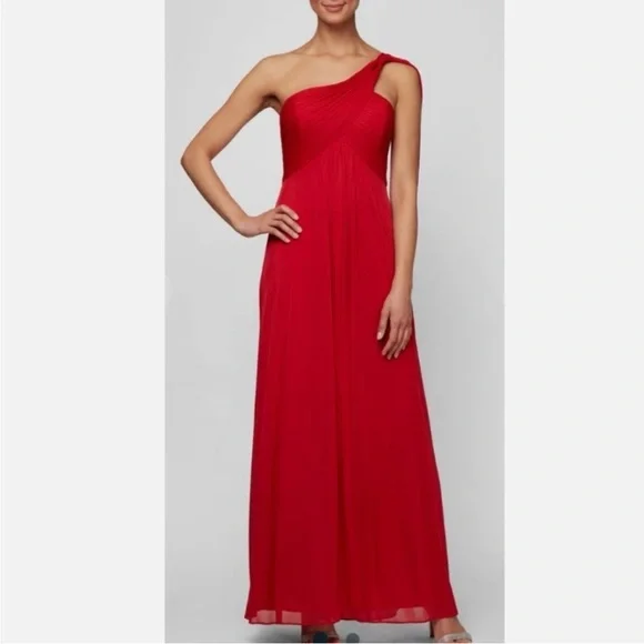 Alex Evenings | Dresses | Nwt Alex Evenings Red Goddess Mesh Oneshoulder  Gown Size 8 | Poshmark